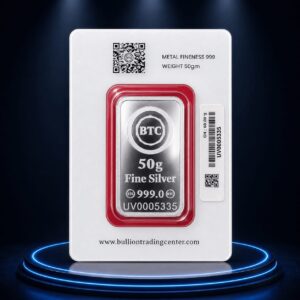 50 GM BTC, 999, 24K, SILVER BAR